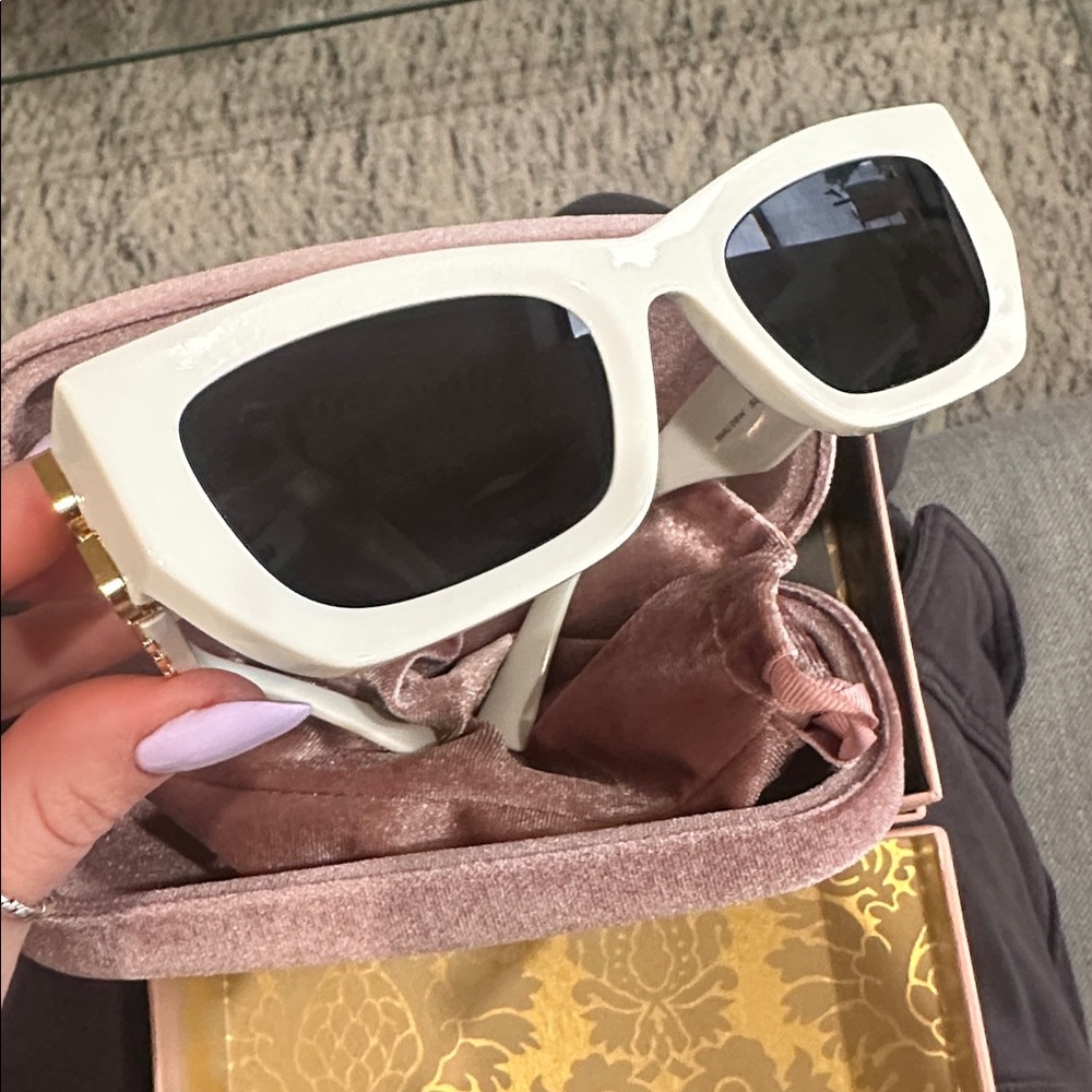 Miu Miu White and Gold Sunglasses - Picture 5 of 10